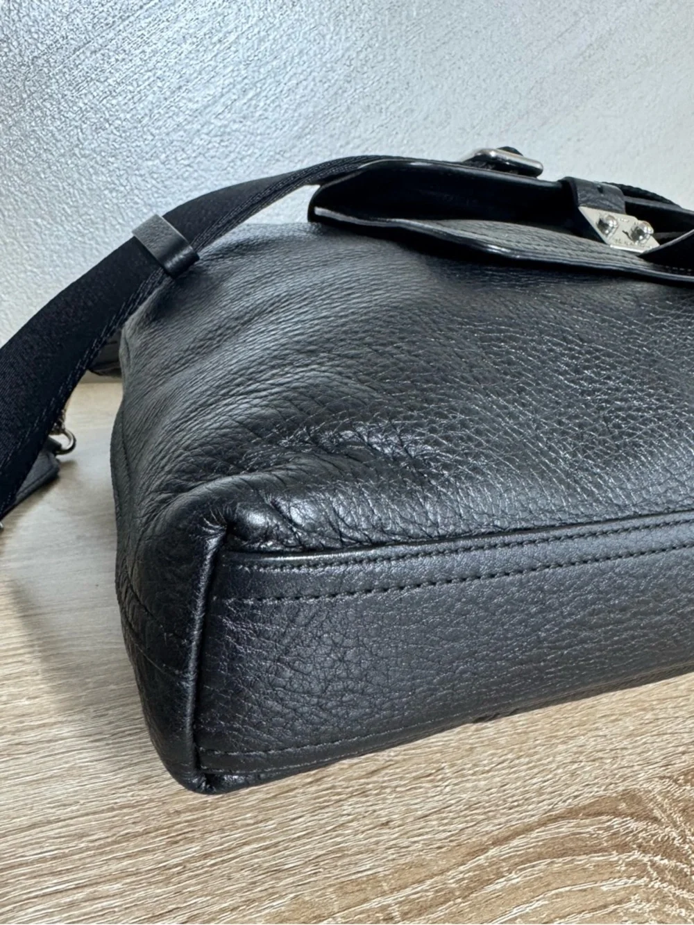 Lauren Ralph Lauren Black Pebbled Leather Tote 2-Way Satchel Bag